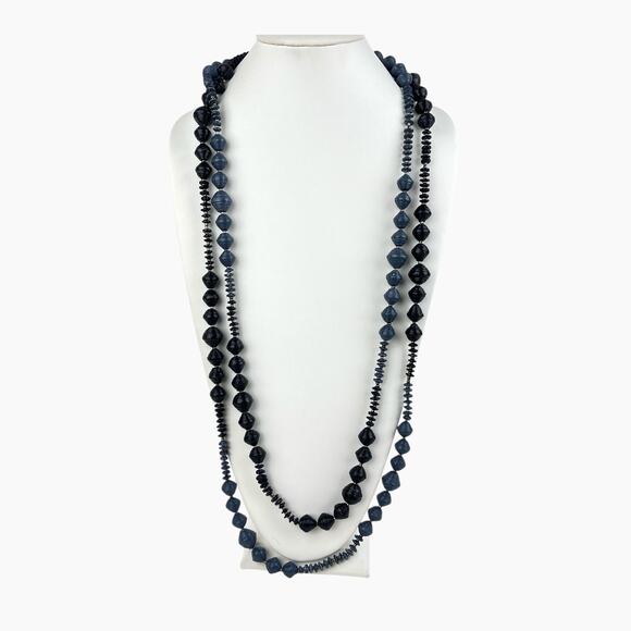 Necklace Blue Paper Beads Extra Long 82" Endless Boho Artistic Fashion Statement - Picture 6 of 9
